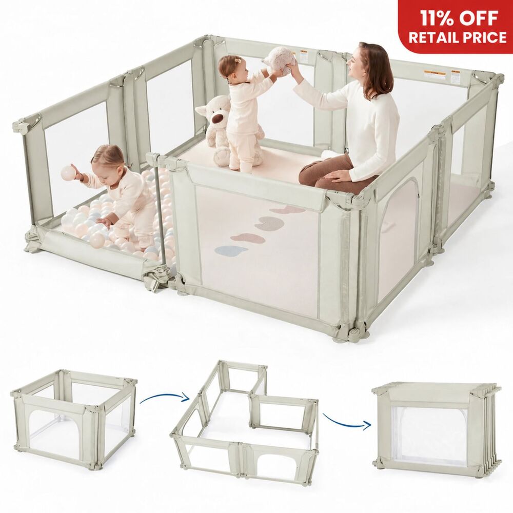Brand New Sweeby Modular Baby Playpen – Beige, 71" × 59"